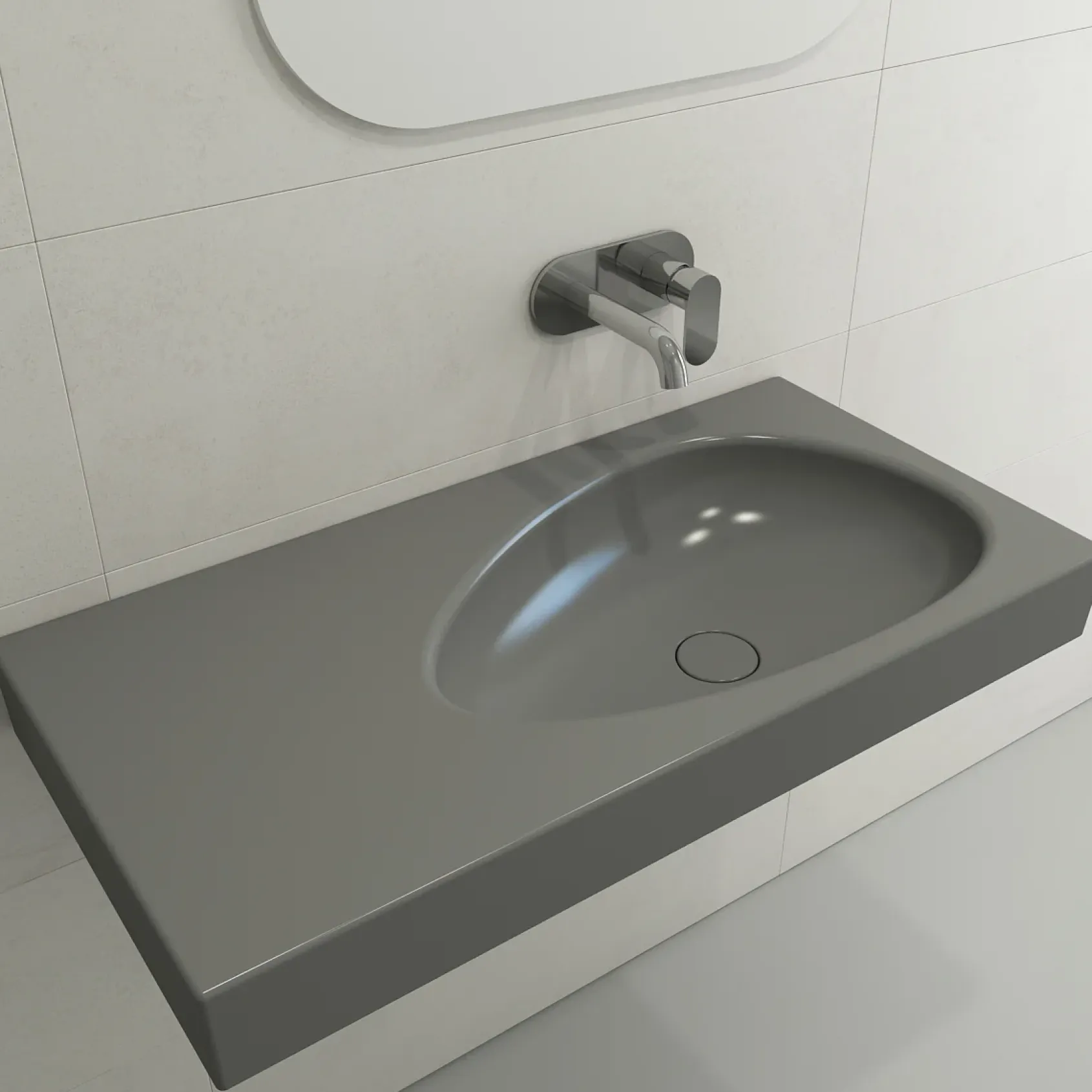 BOCCHI Etna 36" Palette Shaped Wallmount Fireclay Bathroom Sink, Matte Gray, 1115-006-0125