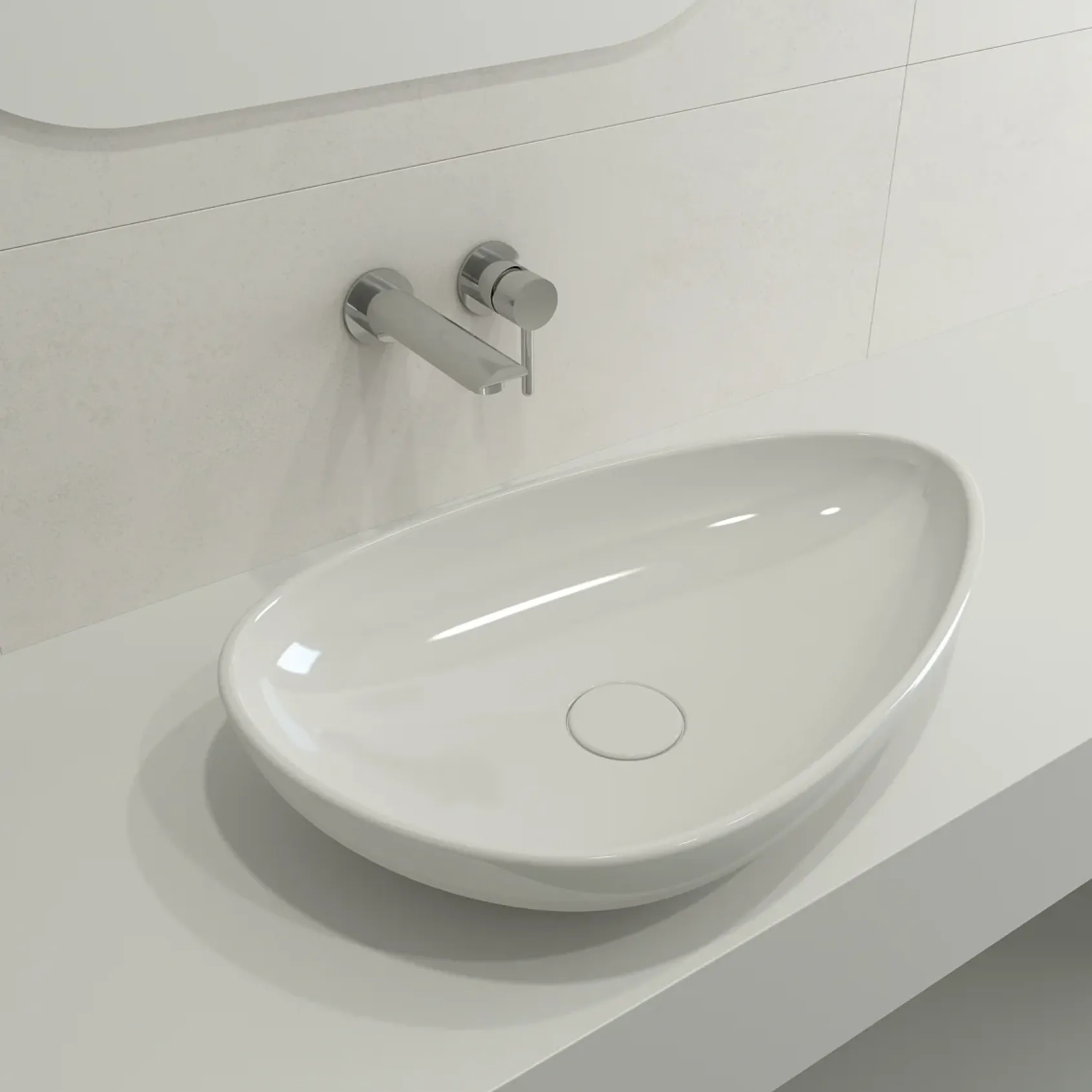BOCCHI Etna 23" Palette Shaped Vessel Fireclay Bathroom Sink, White, 1114-001-0125