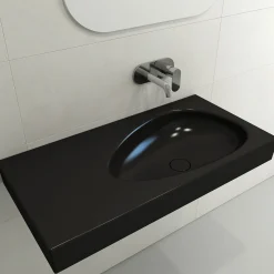 BOCCHI Etna 36" Palette Shaped Wallmount Fireclay Bathroom Sink, Matte Black, 1115-004-0125