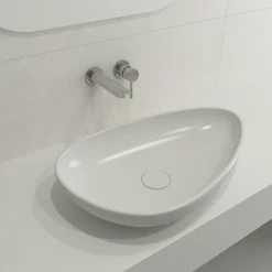 BOCCHI Etna 23" Palette Shaped Vessel Fireclay Bathroom Sink, Matte White, 1114-002-0125