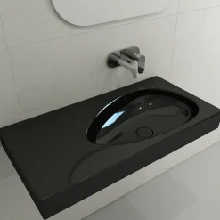 BOCCHI Etna 36" Palette Shaped Wallmount Fireclay Bathroom Sink, Black, 1115-005-0125