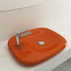 BOCCHI Fenice 22" Rectangle Vessel Fireclay Bathroom Sink, Orange, Single Faucet Hole, 1489-012-0126