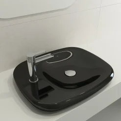 BOCCHI Fenice 22" Rectangle Vessel Fireclay Bathroom Sink, Black, Single Faucet Hole, 1489-005-0126