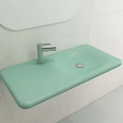 BOCCHI Fenice 36" Rectangle Wallmount Fireclay Bathroom Sink, Matte Mint Green, Single Faucet Hole, 1490-033-0126