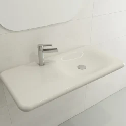 BOCCHI Fenice 36" Rectangle Wallmount Fireclay Bathroom Sink, Biscuit, Single Faucet Hole, 1490-014-0126
