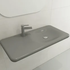 BOCCHI Fenice 36" Rectangle Wallmount Fireclay Bathroom Sink, Matte Gray, Single Faucet Hole, 1490-006-0126