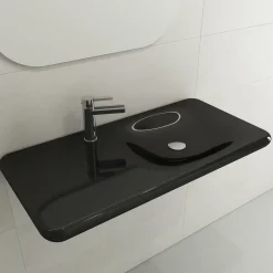 BOCCHI Fenice 36" Rectangle Wallmount Fireclay Bathroom Sink, Black, Single Faucet Hole, 1490-005-0126