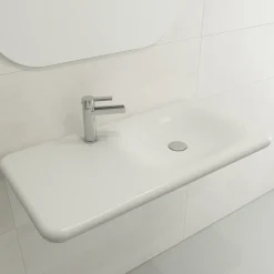 BOCCHI Fenice 36" Rectangle Wallmount Fireclay Bathroom Sink, Matte White, Single Faucet Hole, 1490-002-0126
