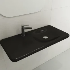 BOCCHI Fenice 36" Rectangle Wallmount Fireclay Bathroom Sink, Matte Black, Single Faucet Hole, 1490-004-0126