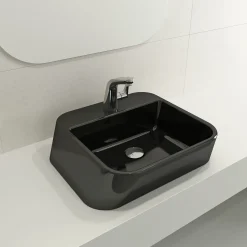 BOCCHI Firenze 20" Rectangle Vessel Fireclay Bathroom Sink, Black, Single Faucet Hole, 1074-005-0126