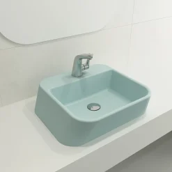 BOCCHI Firenze 20" Rectangle Vessel Fireclay Bathroom Sink, Matte Ice Blue, Single Faucet Hole, 1074-029-0126