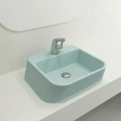 BOCCHI Firenze 20" Rectangle Vessel Fireclay Bathroom Sink, Matte Ice Blue, Single Faucet Hole, 1074-029-0126