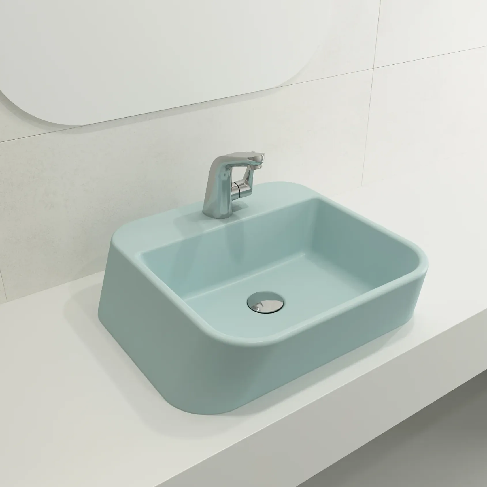 BOCCHI Firenze 20" Rectangle Vessel Fireclay Bathroom Sink, Matte Ice Blue, Single Faucet Hole, 1074-029-0126