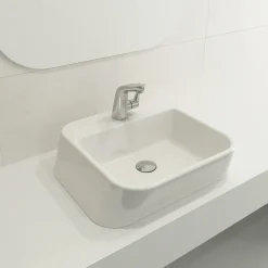 BOCCHI Firenze 20" Rectangle Vessel Fireclay Bathroom Sink, White, Single Faucet Hole, 1074-001-0126