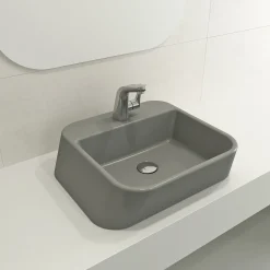 BOCCHI Firenze 20" Rectangle Vessel Fireclay Bathroom Sink, Matte Gray, Single Faucet Hole, 1074-006-0126