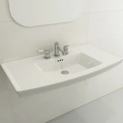 BOCCHI Lavita 40" Rectangle Wallmount Fireclay Bathroom Sink, White, 3 Faucet Hole, 1168-001-0127