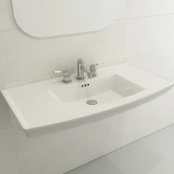 BOCCHI Lavita 40" Rectangle Wallmount Fireclay Bathroom Sink, White, 3 Faucet Hole, 1168-001-0127