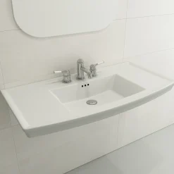 BOCCHI Lavita 40" Rectangle Wallmount Fireclay Bathroom Sink, Matte White, 3 Faucet Hole, 1168-002-0127