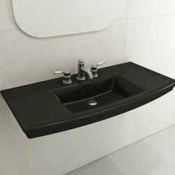 BOCCHI Lavita 40" Rectangle Wallmount Fireclay Bathroom Sink, Matte Black, 3 Faucet Hole, 1168-004-0127