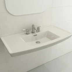 BOCCHI Lavita 40" Rectangle Wallmount Fireclay Bathroom Sink, Biscuit, 3 Faucet Hole, 1168-014-0127
