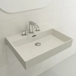 BOCCHI Milano 24" Rectangle Wallmount Fireclay Bathroom Sink, Biscuit, 3 Faucet Hole, 1376-014-0127