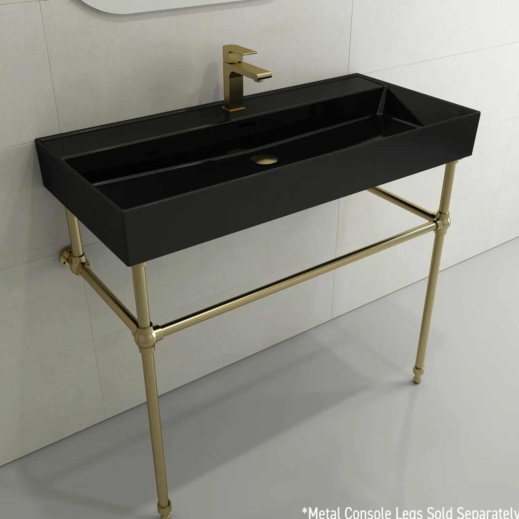 BOCCHI Milano 40" Rectangle Wallmount Fireclay Bathroom Sink, Black, Single Faucet Hole, 1378-005-0126