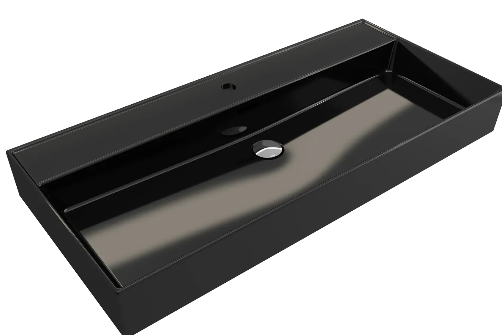 BOCCHI Milano 40" Rectangle Wallmount Fireclay Bathroom Sink, Black, Single Faucet Hole, 1378-005-0126