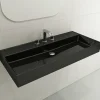 BOCCHI Milano 40" Rectangle Wallmount Fireclay Bathroom Sink, Black, 3 Faucet Hole, 1378-005-0127