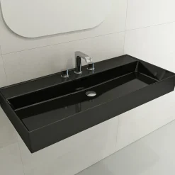 BOCCHI Milano 40" Rectangle Wallmount Fireclay Bathroom Sink, Black, 3 Faucet Hole, 1378-005-0127