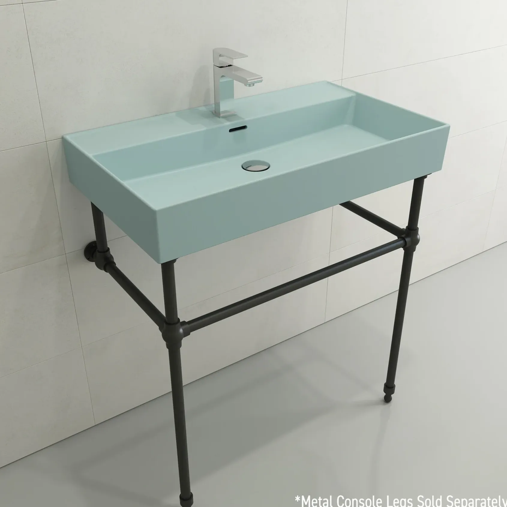BOCCHI Milano 32" Rectangle Wallmount Fireclay Bathroom Sink, Matte Ice Blue, Single Faucet Hole, 1377-029-0126