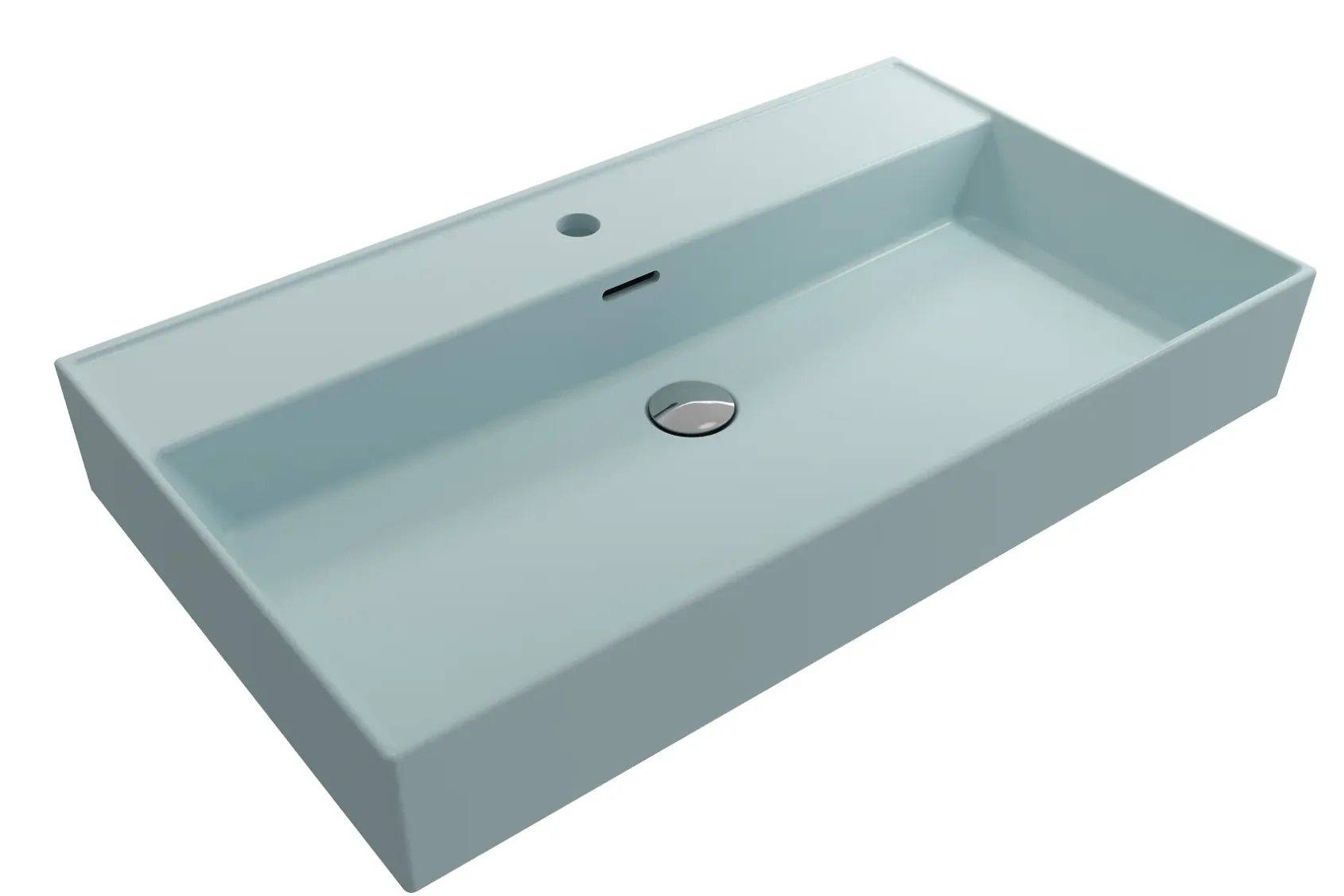 BOCCHI Milano 32" Rectangle Wallmount Fireclay Bathroom Sink, Matte Ice Blue, Single Faucet Hole, 1377-029-0126