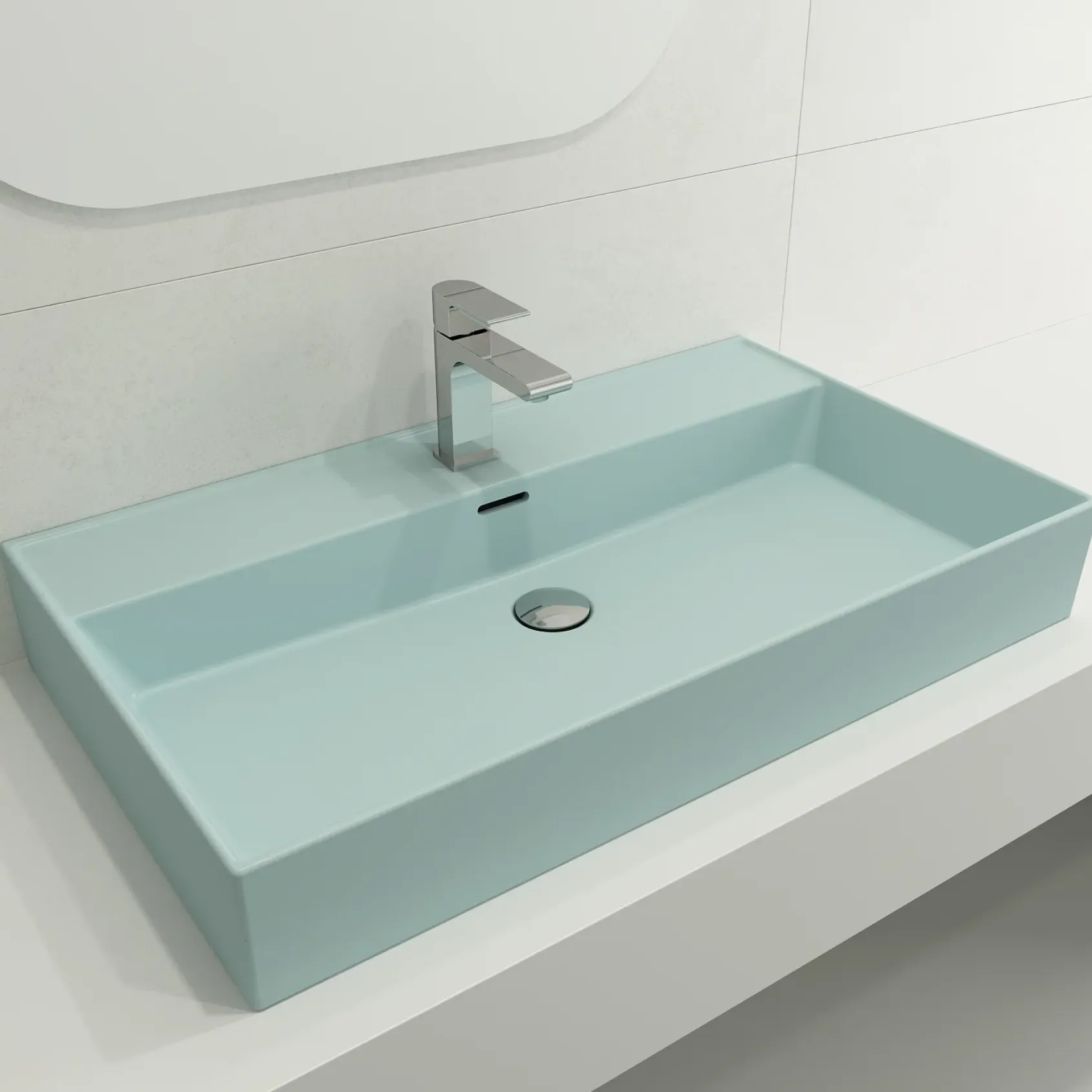 BOCCHI Milano 32" Rectangle Wallmount Fireclay Bathroom Sink, Matte Ice Blue, Single Faucet Hole, 1377-029-0126