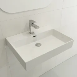 BOCCHI Milano 24" Rectangle Wallmount Fireclay Bathroom Sink, White, Single Faucet Hole, 1376-001-0126