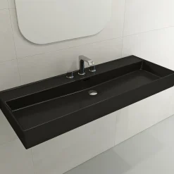 BOCCHI Milano 48" Rectangle Wallmount Fireclay Bathroom Sink, Matte Black, 3 Faucet Hole, 1394-004-0127