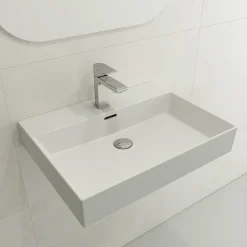 BOCCHI Milano 24" Rectangle Wallmount Fireclay Bathroom Sink, Matte White, Single Faucet Hole, 1376-002-0126