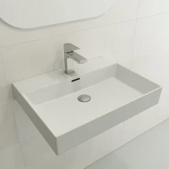 BOCCHI Milano 24" Rectangle Wallmount Fireclay Bathroom Sink, Matte White, Single Faucet Hole, 1376-002-0126