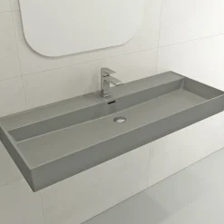 BOCCHI Milano 48" Rectangle Wallmount Fireclay Bathroom Sink, Matte Gray, Single Faucet Hole, 1394-006-0126