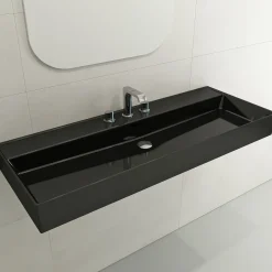 BOCCHI Milano 48" Rectangle Wallmount Fireclay Bathroom Sink, Black, 3 Faucet Hole, 1394-005-0127