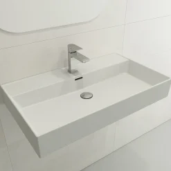 BOCCHI Milano 32" Rectangle Wallmount Fireclay Bathroom Sink, Matte White, Single Faucet Hole, 1377-002-0126