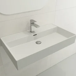 BOCCHI Milano 32" Rectangle Wallmount Fireclay Bathroom Sink, Matte White, Single Faucet Hole, 1377-002-0126