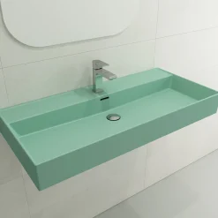 BOCCHI Milano 40" Rectangle Wallmount Fireclay Bathroom Sink, Matte Mint Green, Single Faucet Hole, 1378-033-0126