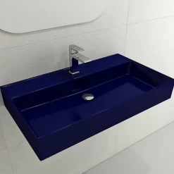 BOCCHI Milano 32" Rectangle Wallmount Fireclay Bathroom Sink, Sapphire Blue, Single Faucet Hole, 1377-010-0126