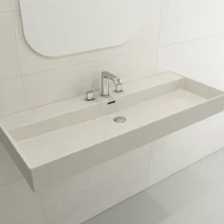 BOCCHI Milano 48" Rectangle Wallmount Fireclay Bathroom Sink, Biscuit, 3 Faucet Hole, 1394-014-0127
