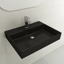 BOCCHI Milano 24" Rectangle Wallmount Fireclay Bathroom Sink, Matte Black, Single Faucet Hole, 1376-004-0126