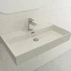 BOCCHI Milano 32" Rectangle Wallmount Fireclay Bathroom Sink, Biscuit, Single Faucet Hole, 1377-014-0126