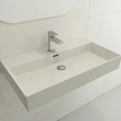 BOCCHI Milano 32" Rectangle Wallmount Fireclay Bathroom Sink, Biscuit, Single Faucet Hole, 1377-014-0126