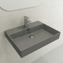BOCCHI Milano 24" Rectangle Wallmount Fireclay Bathroom Sink, Matte Gray, Single Faucet Hole, 1376-006-0126