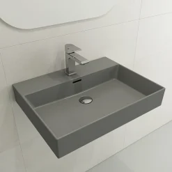 BOCCHI Milano 24" Rectangle Wallmount Fireclay Bathroom Sink, Matte Gray, Single Faucet Hole, 1376-006-0126