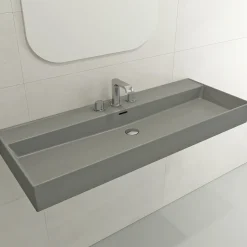 BOCCHI Milano 48" Rectangle Wallmount Fireclay Bathroom Sink, Matte Gray, 3 Faucet Hole, 1394-006-0127