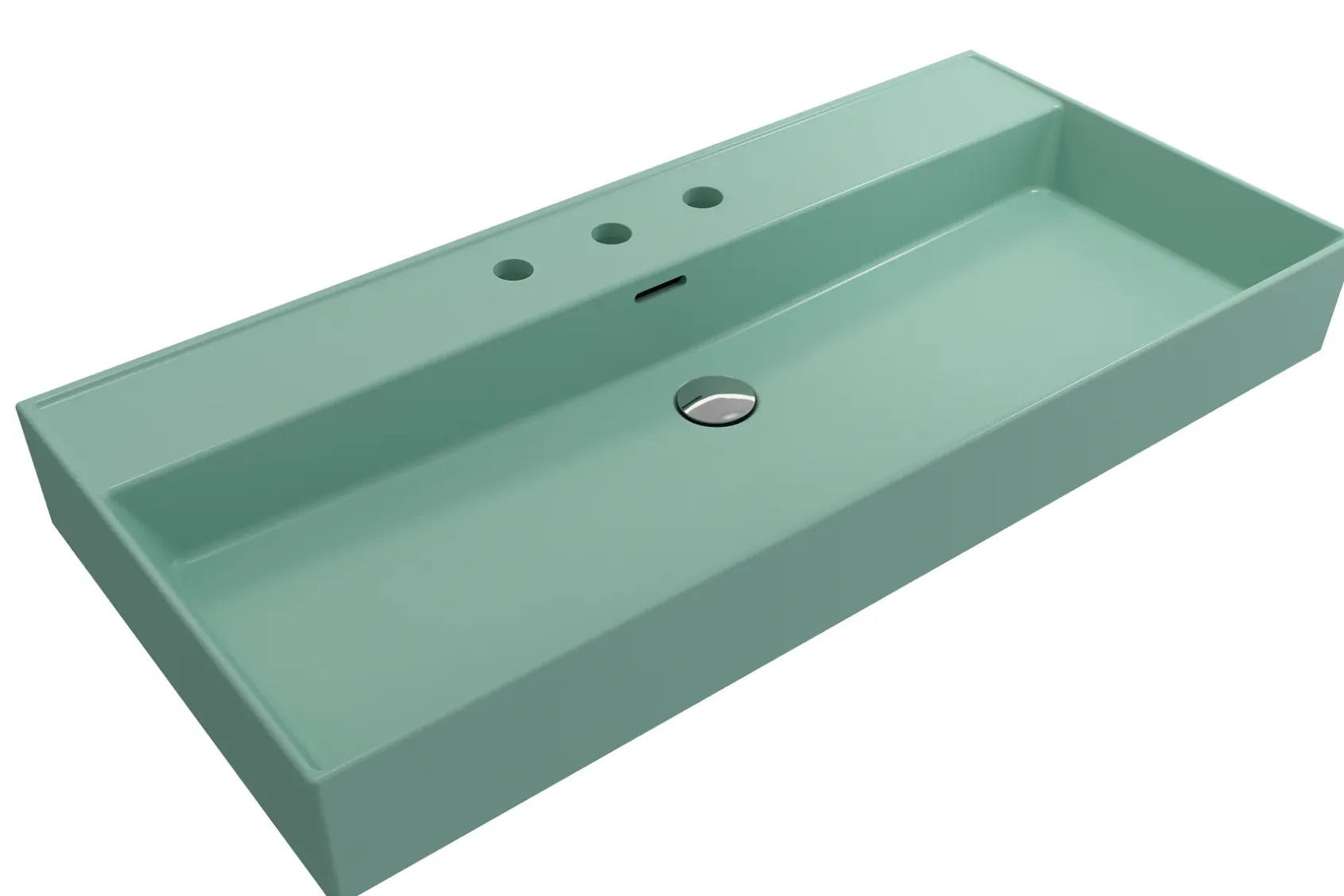 BOCCHI Milano 40" Rectangle Wallmount Fireclay Bathroom Sink, Matte Mint Green, 3 Faucet Hole, 1378-033-0127